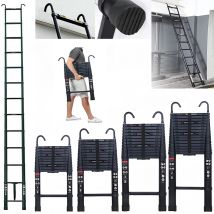 Lucn 3,2-6,2 m Scala telescopica in alluminio Ganci staccabili Scala di estensione portatile antiscivolo Scala per soffitta sul tetto del loft Nero