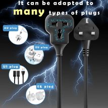 1pc UK Single Extension Lead 39/71/118/197/276/394/591/787 inch Cord Travel Power Cable 13 Amp Outdoor Plug Socket Black