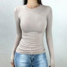 2026 frühling Frauen Kleidung Grund Solide T Shirt Für Frauen O Neck T-shirts Weibliche Casual Tops Langarm Koreanischen Stil Schlank tees