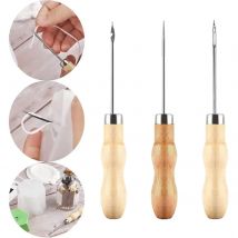 3x Näh Ahle Holzgriff Stanzen Loch Loch Näh werkzeuge Werkzeugs atz Nadel für Schuh reparatur DIY handgemachte Kerze machen Leinwand