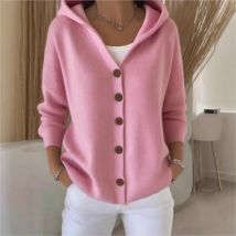 Einfarbig Taste Stricken Mit Kapuze Pullover Strickjacke Jacke Für Herbst Winter Neue Casual Modische frauen Kleidung Zieht Femmes