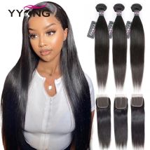 Yyong Peruanische Gerade Haar 3/4 Bundles Mit Verschluss Verschlüsse Mit Bundles Knochen Gerade Menschliches Haar Bundles Mit Spitze Verschlüsse