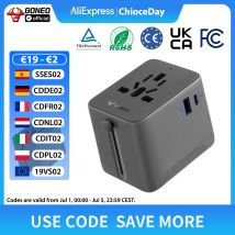 Adaptador de viaje universal Goneo 15W/20W con 2 AC 1 USB-C 1 USB-A Socket AC UE EE. UU. Reino Unido AUS Estándar