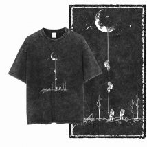 SA ASTRONAUT SPACE THEMES T-shirt unisex con grafica in cotone lavato con acido stampato Cool Streetwear T-shirt da uomo T-shirt di grandi dimensioni per uomo