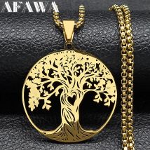 Collana estetica con cuore d'amore dell'albero della vita per donna uomo collare di gioielli con catena amuleto fortunato color oro in acciaio inossidabile NZZZ529S02