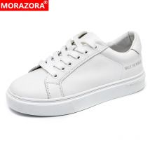 MORAZORA 2025, Neue Echtes Leder Schuhe Frauen Sneakers Lace Up Kleine Weiße Flache Schuhe Mode Frühjahr Sommer Damen Casual Schuhe