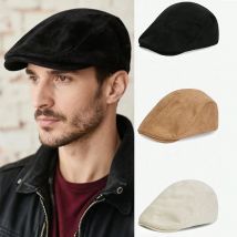 1 Stück Wildleder-Baskenmütze, einfarbiges Wildleder, breite Krempe, verstellbar, japanischer Stil, einfache, lässige Krempe, Baskenmütze, geeignet für Urlaub, Reisen