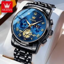 OLEVS 2859 projekt koła zamachowego męski zegarek 24-godzinny chronograf z fazą księżyca wodoodporne świecące wielofunkcyjne męskie zegarki kwarcowe na rękę