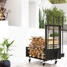 Outsunny Soporte para Leña con Ruedas Carga 60 kg 48x30x76 cm Negro