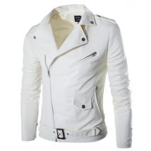 Mode Pu Leder Jacke Männer Schnalle Zip Revers Kragen Schwarz Weiß Punk Rock Motorrad Jacke Mäntel Frühling Herbst Oberbekleidung