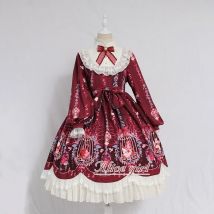 MAGOGO Kawaii Lolita Dress Long Sleeve Loose Flower Elegant Fashion Victorian Dress Women Bow Printed Summer Clothing Vestidos