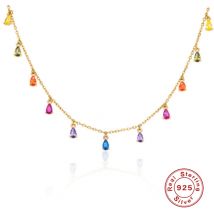 Halskette mit Halsband aus 925er-Sterlingsilber, luxuriös, glitzernd, Regenbogen-Zirkon-Anhänger, für Frau, Geburtstag, Valentinstag, Party, Geschenk