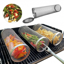 Cestino per barbecue circolare in acciaio inossidabile di alta qualità - Robusto cilindro in rete metallica - Ideale per barbecue da campeggio all'aperto