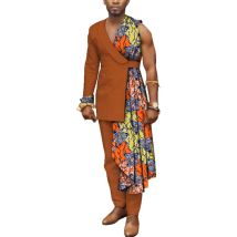 Männer Bazin Riche Patchwork One-Schulter Top und Hosen Baumwolle 2 Stück Hosen Sets Spezielle Kunden Herren Afrikanische Kleidung WYN497