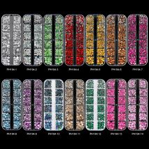 12Gird 3D Glass AB Crystal Nail Art Rhinestones Kit Flatback Round Bead Charm Gem Stones Biżuteria Diament z narzędziami do zdobienia paznokci