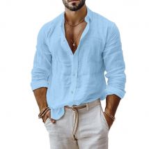 Cotton Linen Shirt for Men Summer Beach Style Solid Color Single Breasted Breathable Shirts Lightweight Stylish Button Tops