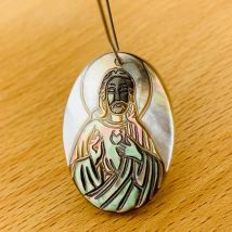 Natural Black Shell Tahiti Cameo Jesus Sculpture Mother of Pearl Pendant Oval Charms Christian DIY Necklace Jewelry Accessory