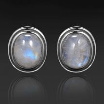 Natural 8x10MM Oval Moonstone Stud Earrings 925 Sterling Silver Earring for Women Vintage Ear Jewelry Party Gift Wholesale