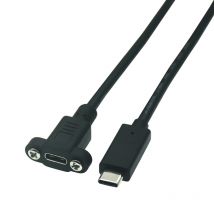 1M 0,5M do montażu panelowego typu C USB-C przedłużacz męski na żeński ze śrubą złącze blokujące rozstaw kabli 18mm