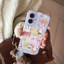 Kawaii Bunny House Clean Phone Case for iPhone 17 Pro Max 13 14 16 Pro 15 17 Air Cover Cute Bow Silicone Stars Shockproof Fundas
