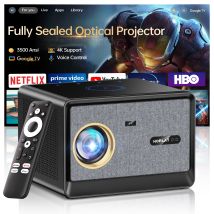 Proiettore HORLAT 50000 Lumen con Google TV, Ottica Completamente Sigillata, Beamer 4K Smart per Home Theater, Proiettore Cinematografico con WiFi 6 e Assistente Vocale