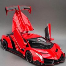 1:24 Scale Veneno Sports Car Model Toy Metal Diecast Doors Opened Shock Absorption Light Sound Vehicle Models Collection Gifts