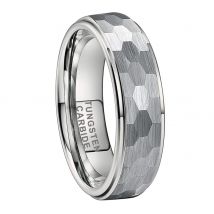 6mm Fine Jewelry Tungsten Carbide Engagement Rings Wedding Bands Hammered Stepped Edges Brushed Finish Comfort Fit
