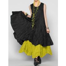 Frauen Retro Sommer Kuchen Kleid lässig Rundhals ausschnitt ärmellose gefälschte zwei Stücke gesammelt Indie Folk Patchwork lose Maxi kleid