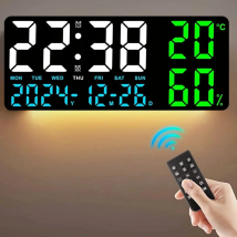 Grande orologio da parete digitale con luce d'atmosfera a 7 colori, telecomando, doppia sveglia, conto alla rovescia, sveglia a LED dimmerabile automatico 12/24 ore