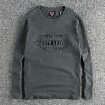 Autumn New Japanese Retro Long Sleeve O-neck 3D Letter Printed T-shirt Men's Fashion 100% Cotton Washed Old Loose Casual Tops