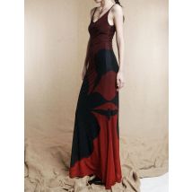 CHEERART Langes Slip-Kleid mit roter Farbverlauf und Blume, 2025, Damen-Mesh, rückenfrei, V-Ausschnitt, Tuniken, A-Linie, Maxi-Slip, Partykleider, Sommer