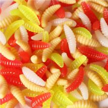 50 pz/lotto Esca In Silicone Maggot Grub Richiamo Morbido di Pesca 2 cm 0.4g Pane Artificiale Odore Vermi Attrezzature Per L'inverno Glow Accessori