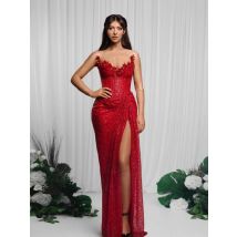 2025 Luxury Women Celebrity Sexy Off Shoulder Sparkly Sequins Split Maxi Long Red Dress Elegant Evening Party Club Vestido