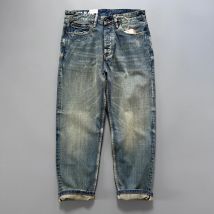 Jeans da Uomo in Denim Giapponese Indaco Blu 13.5oz, Gamba Dritta, Stile Artigianale Vintage, Lavaggio Primaverile con Dettagli a Orlo Grezzo