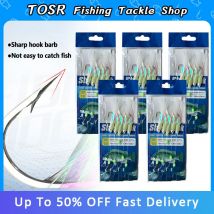 TOSR 5 PCS Hooks Sabiki Artificial Bait Luminous Fishing Lures Sabiki Rig String Hook for Sea Fishing Sharp Hook Barb