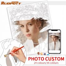 24/36 farbe Personalisierte Farbe Durch Zahlen Foto Nach DIY Ölgemälde Durch Zahl Bild Leinwand Porträt Familie Kinder Foto
