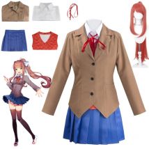 Spiel Doki Doki Literature Club Monika Cosplay Sayori Yuri Natsuki Cosplay Kostüm Perücke Set Schuluniform Mädchen Frauen Kostüme