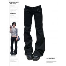Women's Low Rise Jeans Black Flared Denim Pants Gyaru American Retro Korean Cyber Punk Trumpet Jeans Y2k Skinny Bell Bottom New