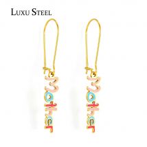 Luxus Stahl Goldfarbe lange Creolen Ohrringe Edelstahl Schmuck bunte Mutter Brief Ohrring Zubehör
