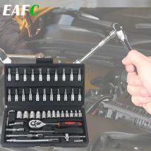 EAFC Kit di salvataggio di emergenza per auto 46 pezzi Kit di strumenti di riparazione auto Set di prese da 1/4 pollici Strumento di riparazione auto Chiave dinamometrica a cricchetto Combo