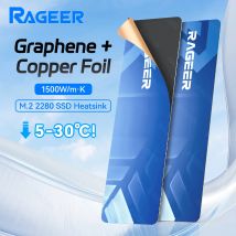 RAGEER M.2 2280 SSD Grafene+Rame+Pad termico Dispositivo di raffreddamento ad alta conduttività a triplo strato da 0,5 mm per laptop/PC/PS5, 2PC/5PC