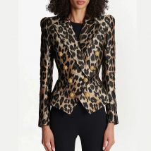 2024 New Women's Classic Full Leopard Pattern Fashion Sports Jacket Double breasted Long sleeved Jacket Women's Outcoat Jacket
