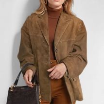 Autumn And Winter 2024 New Women's Suit Jacket Retro Brown High Street Fashion Lapel Long-sleeved Suede Jacket With Pockets