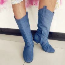 2023 New Dance Boot Denim Latin Salsa Ballroom Party Dancing Shoes Practice Sport Latin Dance Boots Shoes Low Heeled Dance Boots