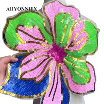 39,5 cm x 43 cm großer bunter Blumenstickerei-Patch mit Pailletten für Kleidungsapplikationen zum Aufnähen von Patches