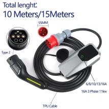 Caricabatterie EV da 11 kW Protezione CC 10 metri 15 metri 16A 3 fasi Tipo 2 per caricabatterie domestico portatile per auto elettrica 6A-16A