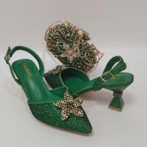 Good Quality Italian Design African Women's Rhinestone High Heel Point Toe Sandals and Bag Set for Party Sandals and Bag F1022-1
