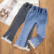 Kinder Jeans lässig Blumen bogen Schlag hosen Kleidung Hosen Herbst Frühling ausgestellt Kinder 4-10 y