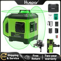 Huepar-Nivel láser de haz verde 3D autonivelante electrónico, línea cruzada, alineación de nivelación de tres planos, función de inclinación Dual, 3x360