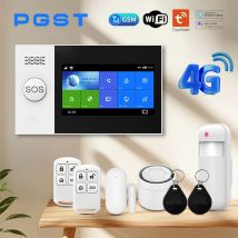 PGST PG-107 Sistema di allarme domestico wireless 4G Sistema di sicurezza WiFi con touch screen completo da 4,3 pollici, compatibile con Alexa e Google